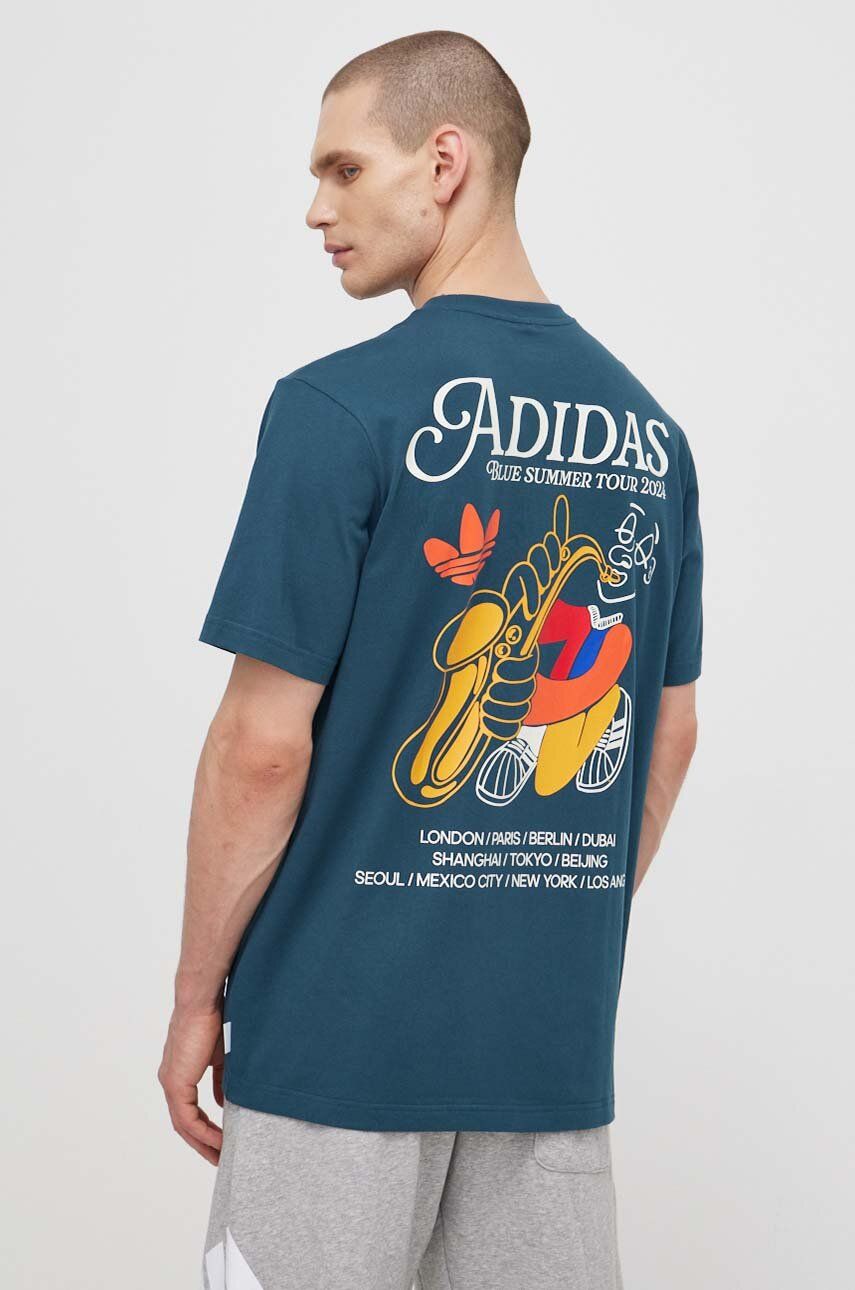 adidas Originals tricou din bumbac barbati, culoarea turcoaz, cu imprimeu, IS0225 adidas Originals tricou din bumbac barbati, culoarea turcoaz, cu imprimeu, IS0225
