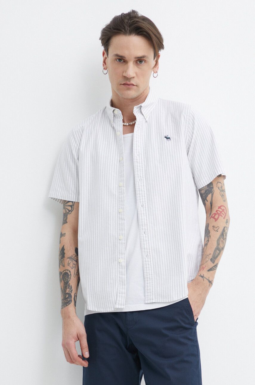 Abercrombie & Fitch camasa barbati, culoarea gri, cu guler button-down, regular Abercrombie & Fitch camasa barbati, culoarea gri, cu guler button-down, regular