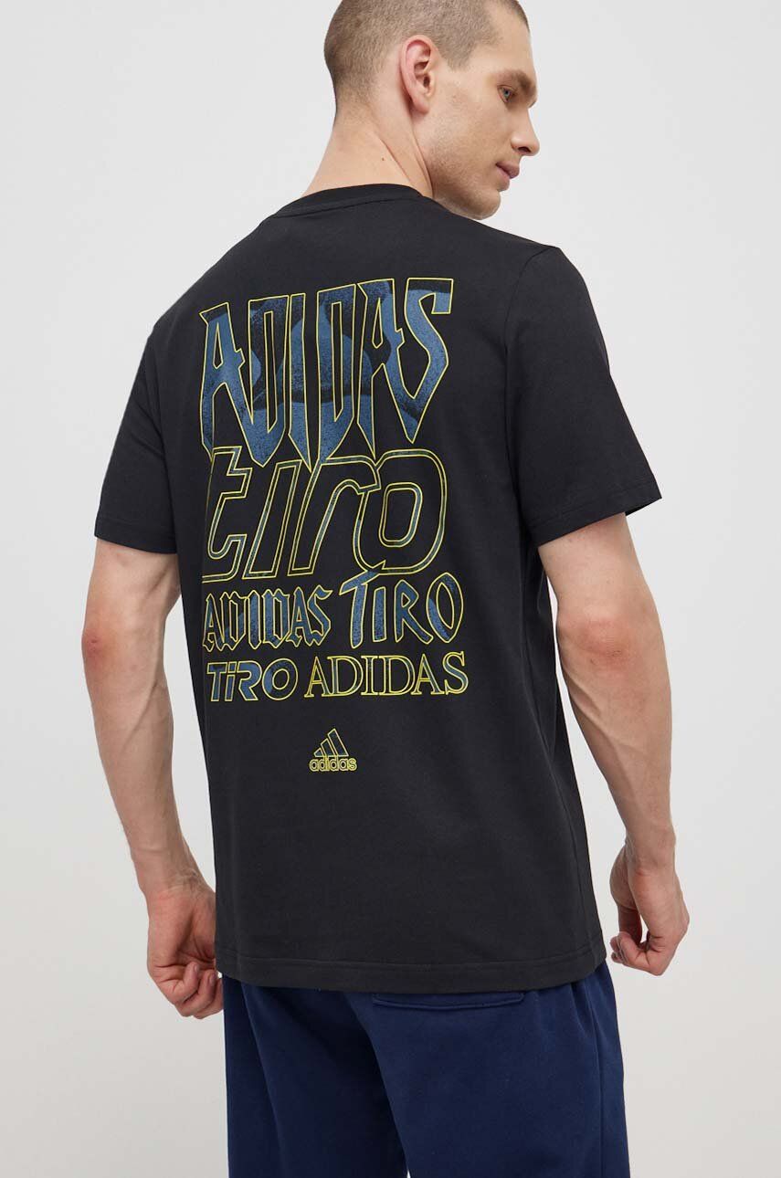 adidas tricou din bumbac TIRO barbati, culoarea negru, cu imprimeu, IS2876 adidas tricou din bumbac TIRO barbati, culoarea negru, cu imprimeu, IS2876