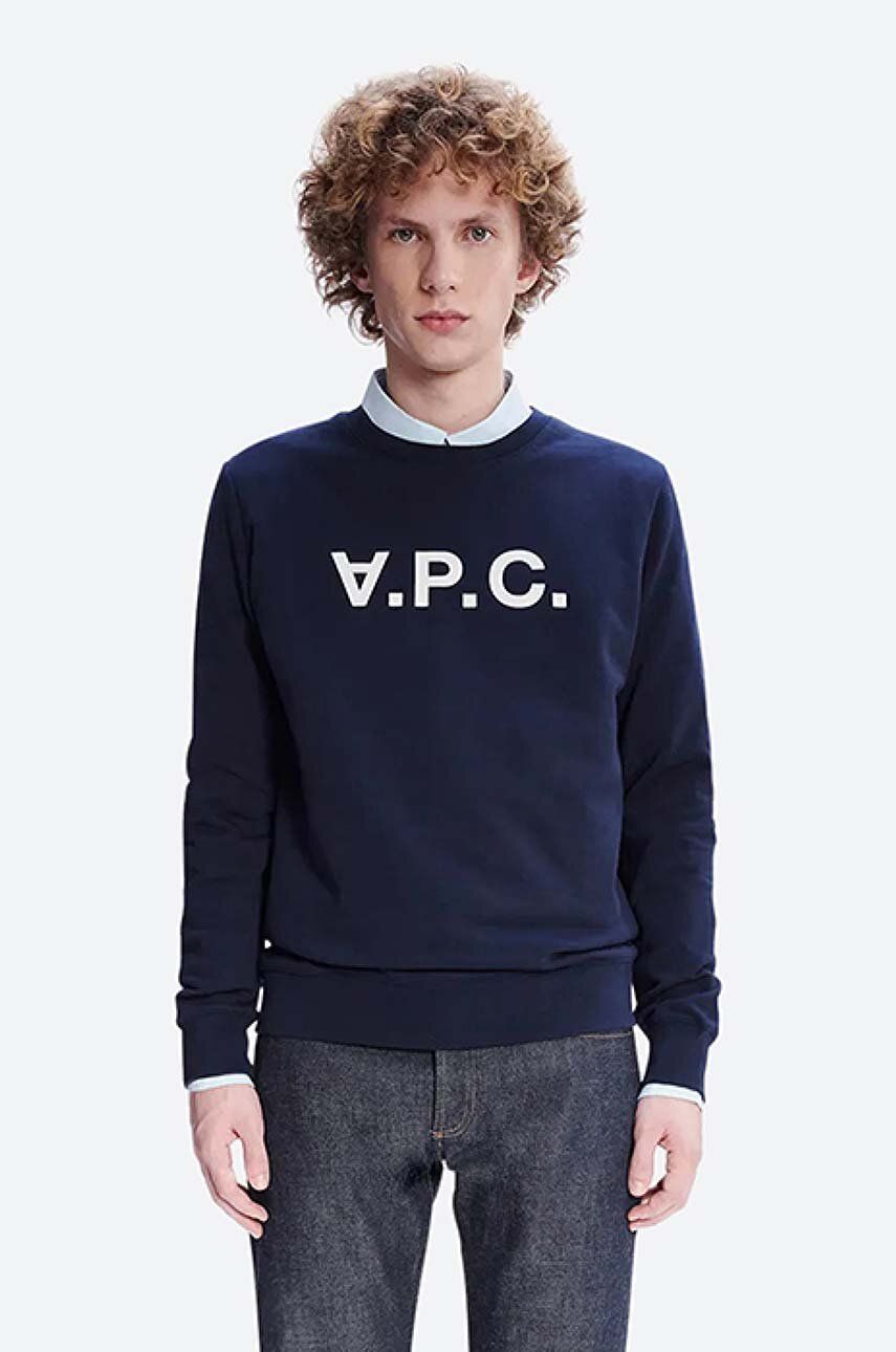 A.P.C. hanorac de bumbac Sweat Vpc bărbați, culoarea bleumarin, cu imprimeu COECQ.H27378-DARKNAVY A.P.C. hanorac de bumbac Sweat Vpc bărbați, culoarea bleumarin, cu imprimeu COECQ.H27378-DARKNAVY
