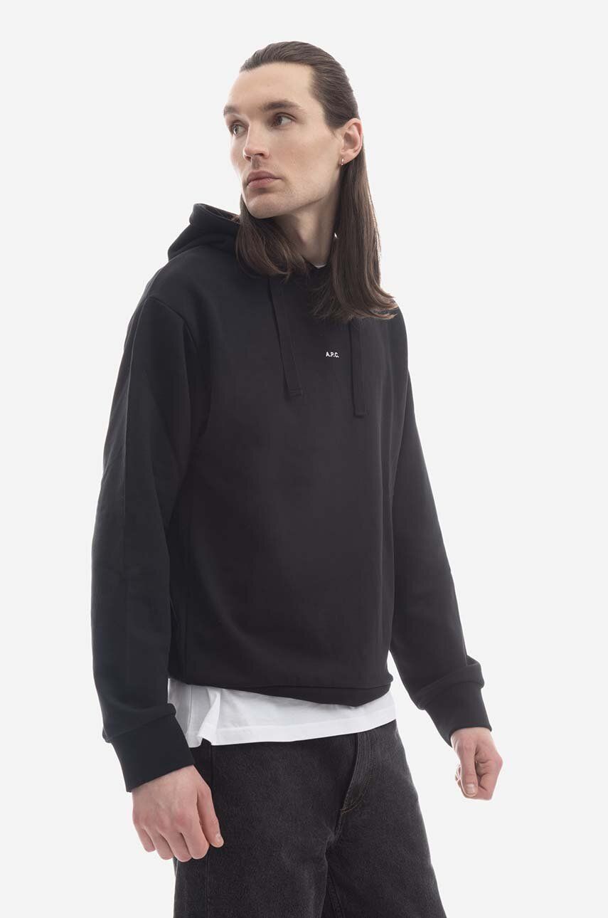 A.P.C. hanorac de bumbac Hoodie Larry bărbați, culoarea negru, cu glugă, uni COEIP.H27622-ROSEPALE A.P.C. hanorac de bumbac Hoodie Larry bărbați, culoarea negru, cu glugă, uni COEIP.H27622-ROSEPALE