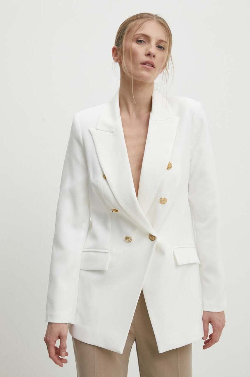 Answear Lab sacou culoarea alb, cu doua randuri de nasturi, neted Answear Lab sacou culoarea alb, cu doua randuri de nasturi, neted