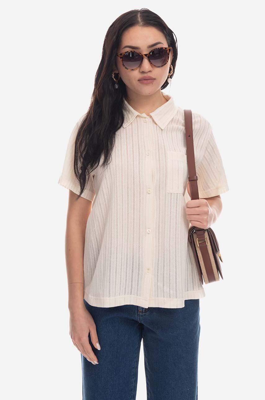 A.P.C. cămașă din bumbac femei, culoarea bej, cu guler clasic, regular COGDD.F12557-WHITE A.P.C. cămașă din bumbac femei, culoarea bej, cu guler clasic, regular COGDD.F12557-WHITE