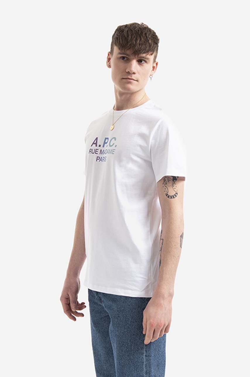 A.P.C. tricou din bumbac Tony culoarea alb, cu imprimeu COEAV.H26082-WHITE A.P.C. tricou din bumbac Tony culoarea alb, cu imprimeu COEAV.H26082-WHITE