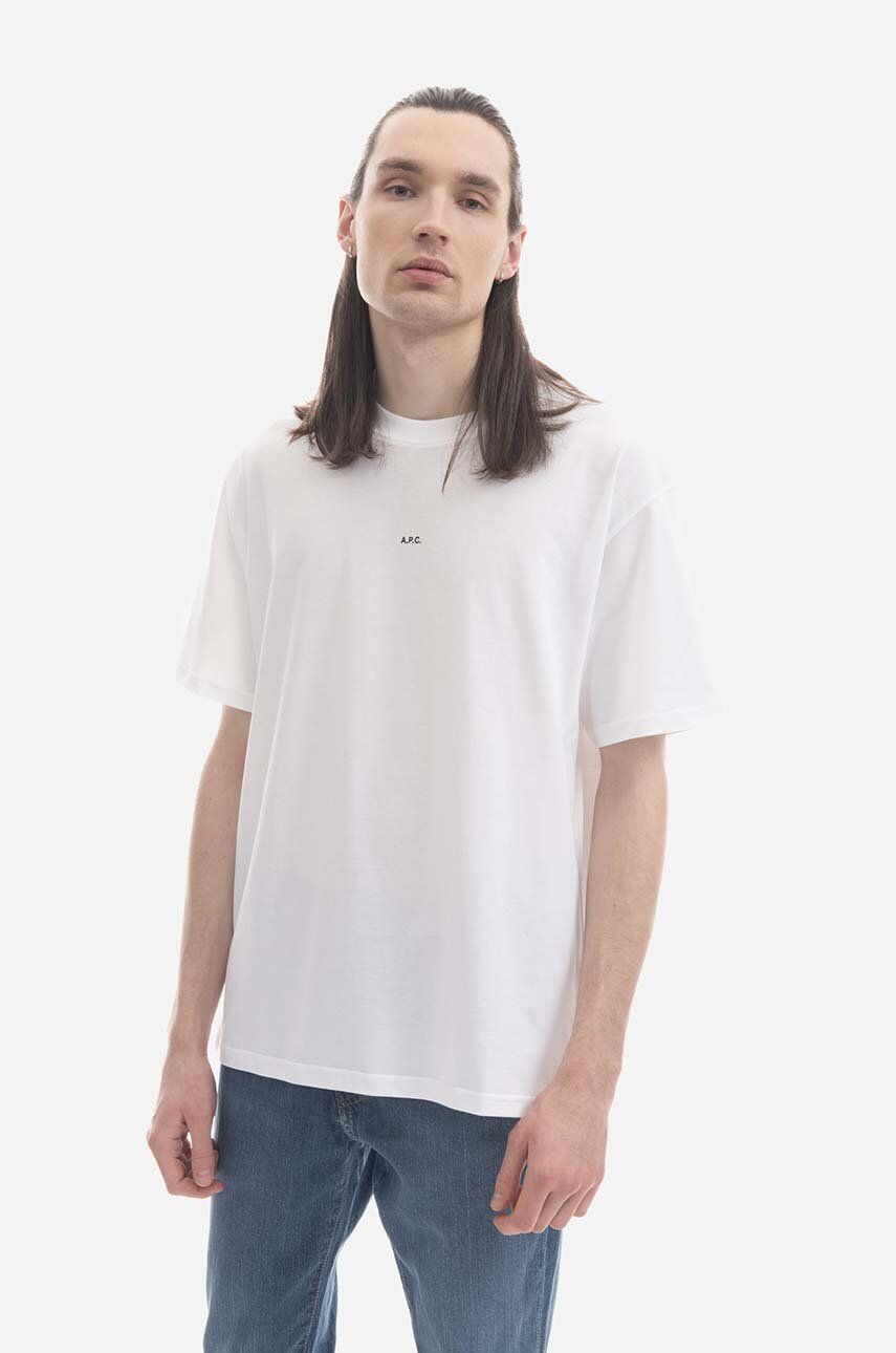 A.P.C. tricou din bumbac Kyle culoarea alb, cu imprimeu COEIO.H26929-WHITE A.P.C. tricou din bumbac Kyle culoarea alb, cu imprimeu COEIO.H26929-WHITE