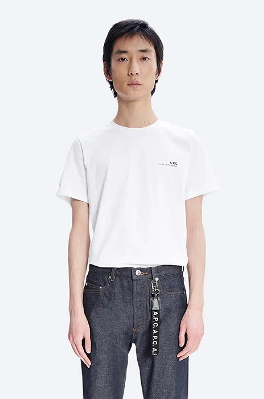 A.P.C. tricou din bumbac Item F culoarea alb, cu imprimeu COEOP.H26904-WHITE A.P.C. tricou din bumbac Item F culoarea alb, cu imprimeu COEOP.H26904-WHITE