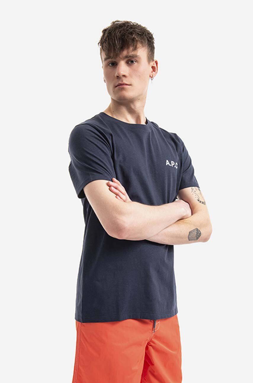 A.P.C. tricou din bumbac Mike culoarea bleumarin, cu imprimeu COETL.H26053-DARKNAVY A.P.C. tricou din bumbac Mike culoarea bleumarin, cu imprimeu COETL.H26053-DARKNAVY