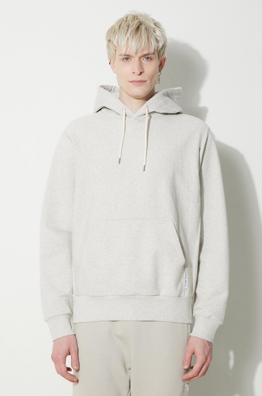 A.P.C. hanorac de bumbac Hoodie Bruce bărbați, culoarea bej, cu glugă, melanj, COGWV.H27867.PAA A.P.C. hanorac de bumbac Hoodie Bruce bărbați, culoarea bej, cu glugă, melanj, COGWV.H27867.PAA