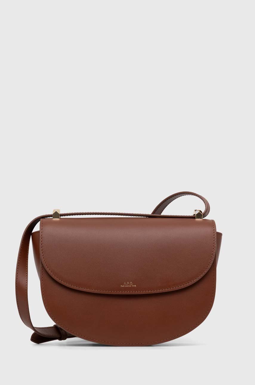 A.P.C. poșetă de piele Sac Geneve culoarea maro, PXAWV.F61161.CAD A.P.C. poșetă de piele Sac Geneve culoarea maro, PXAWV.F61161.CAD