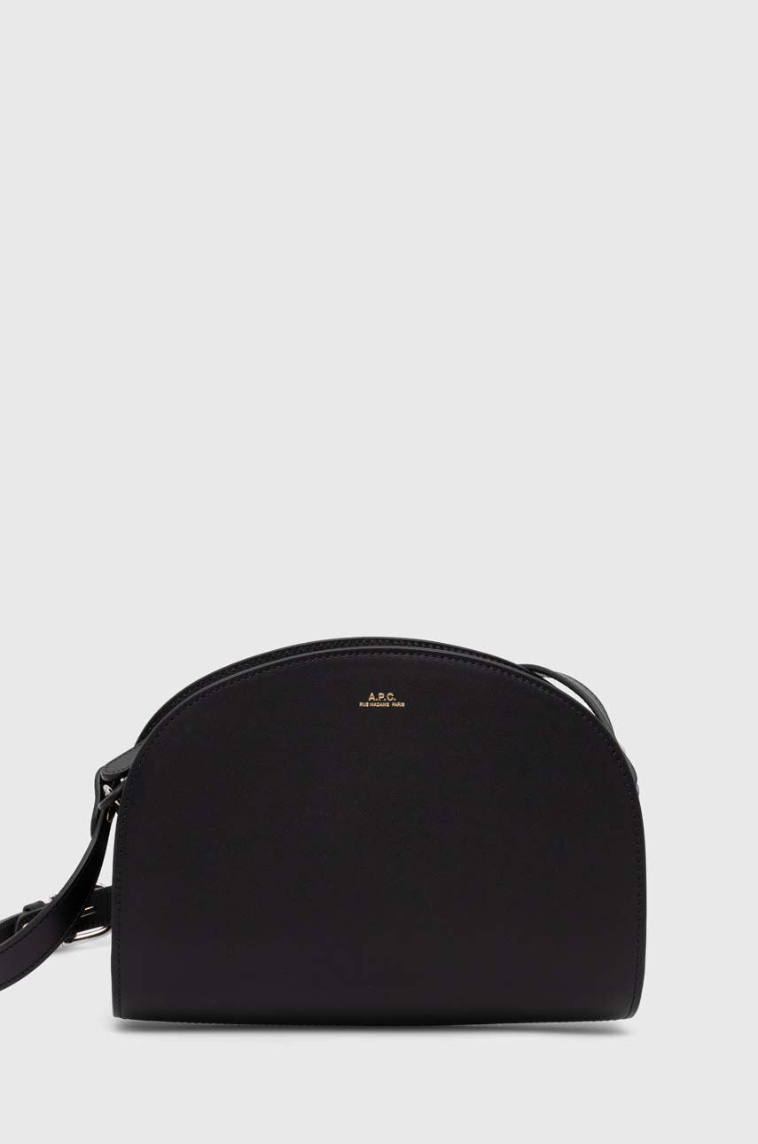 A.P.C. poseta de piele sac demi-lune culoarea negru, PXAWV-F61048 A.P.C. poseta de piele sac demi-lune culoarea negru, PXAWV-F61048