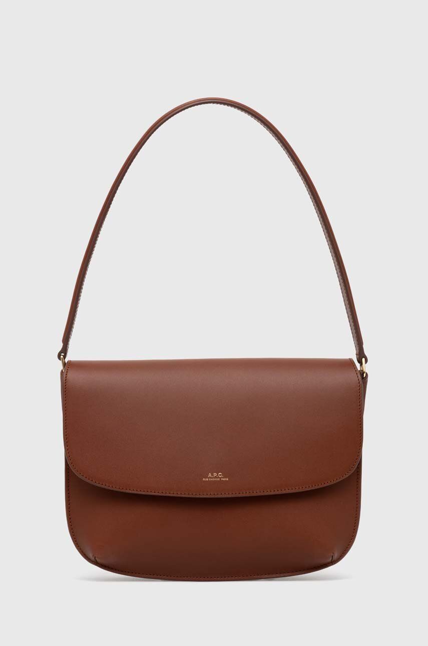 A.P.C. poseta de piele sac sarah shoulder culoarea maro, PXAWV-F61526 A.P.C. poseta de piele sac sarah shoulder culoarea maro, PXAWV-F61526