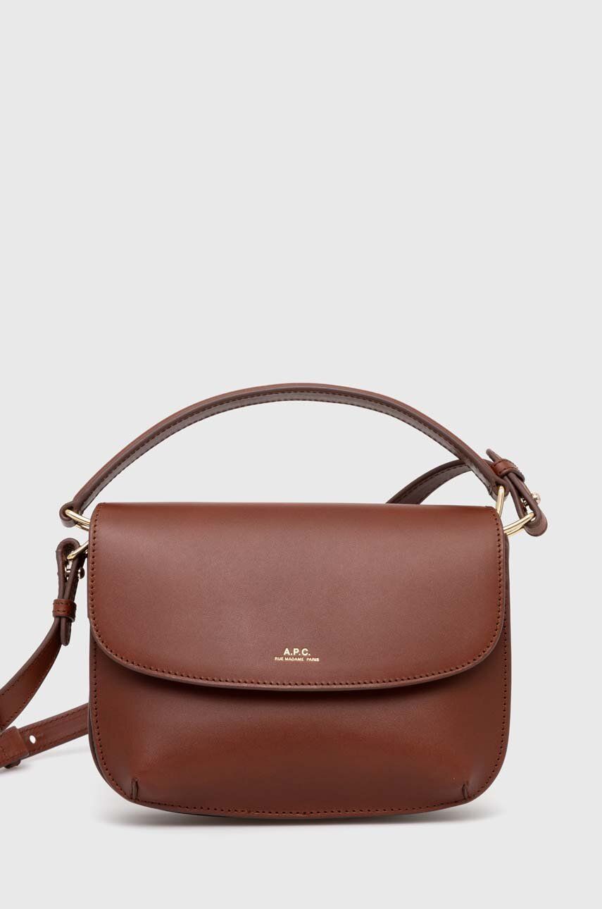 A.P.C. poseta de piele sac sarah shoulder mini culoarea maro, PXAWV-F61629 A.P.C. poseta de piele sac sarah shoulder mini culoarea maro, PXAWV-F61629