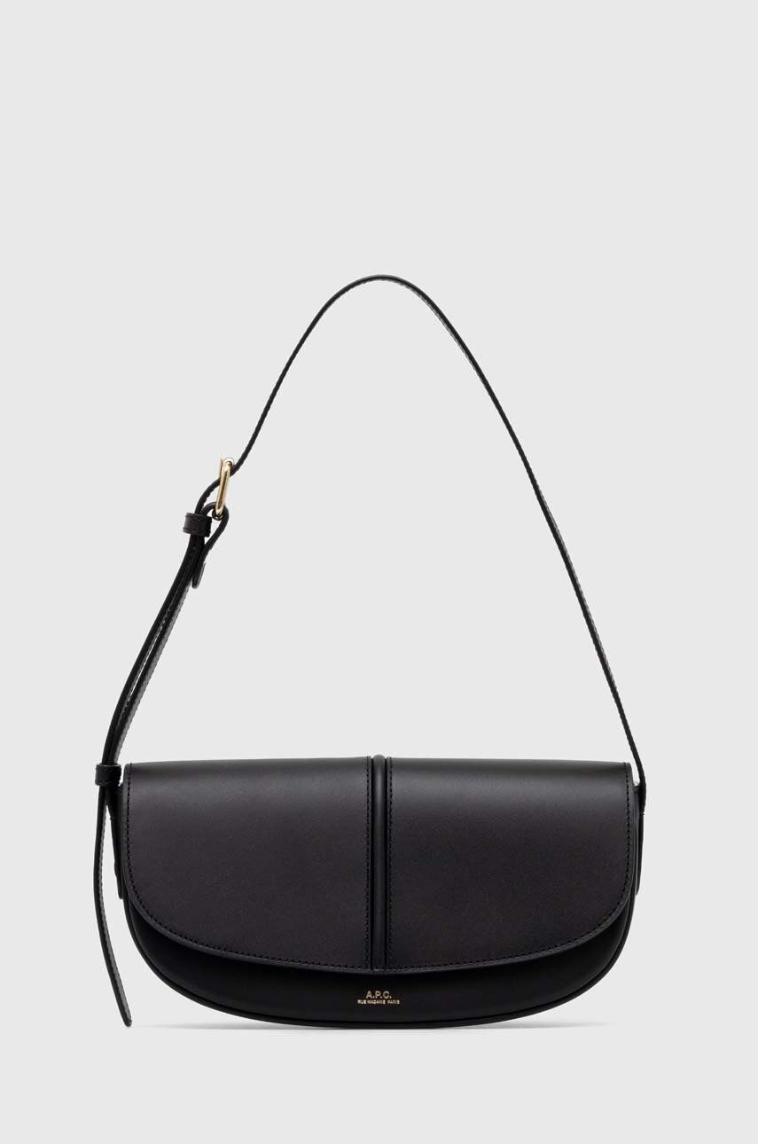A.P.C. poseta de piele sac betty shoulder culoarea negru, PXAWV-F61834 A.P.C. poseta de piele sac betty shoulder culoarea negru, PXAWV-F61834