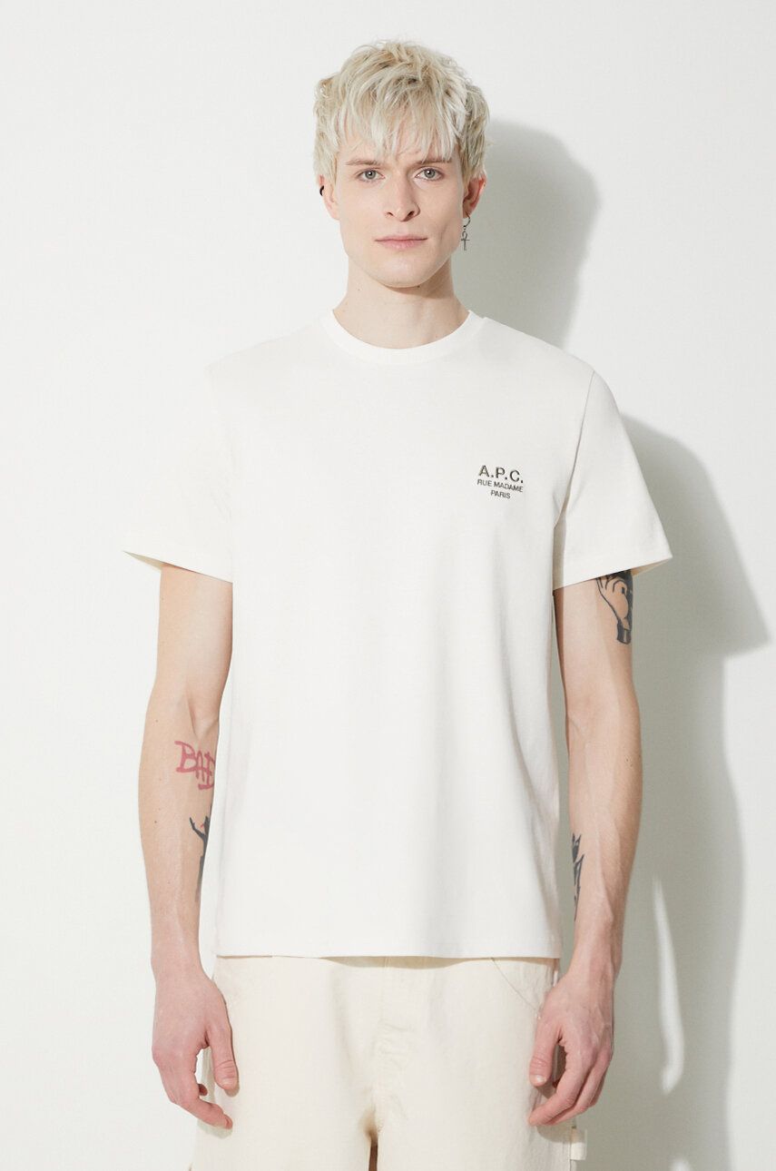 A.P.C. tricou din bumbac T-Shirt New Raymond bărbați, culoarea bej, uni, COEZC.H26247.AAG A.P.C. tricou din bumbac T-Shirt New Raymond bărbați, culoarea bej, uni, COEZC.H26247.AAG