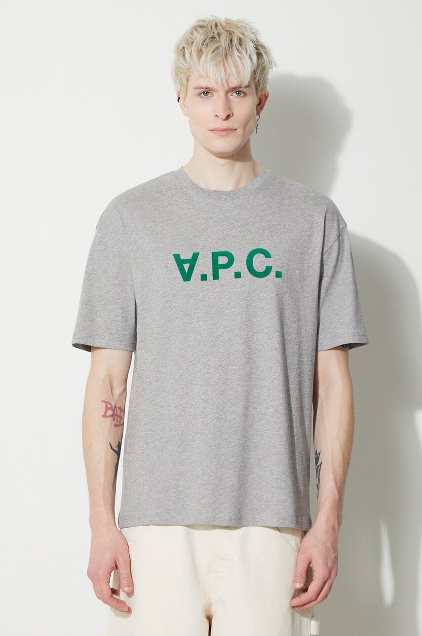 A.P.C. tricou din bumbac T-Shirt River bărbați, culoarea gri, cu imprimeu, COFDW.H26324.PLB A.P.C. tricou din bumbac T-Shirt River bărbați, culoarea gri, cu imprimeu, COFDW.H26324.PLB