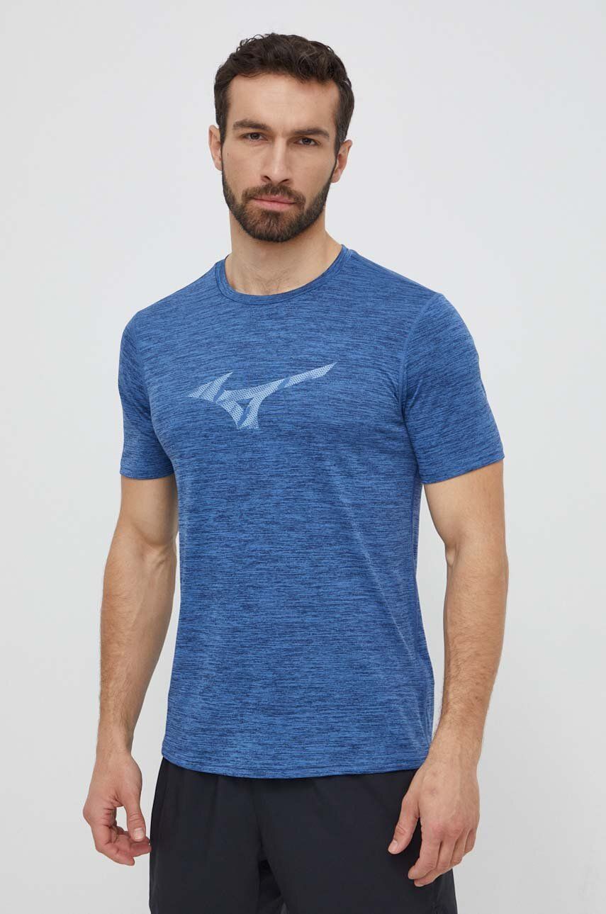 Mizuno tricou de alergare Core culoarea albastru marin, cu imprimeu, J2GAB009 Mizuno tricou de alergare Core culoarea albastru marin, cu imprimeu, J2GAB009