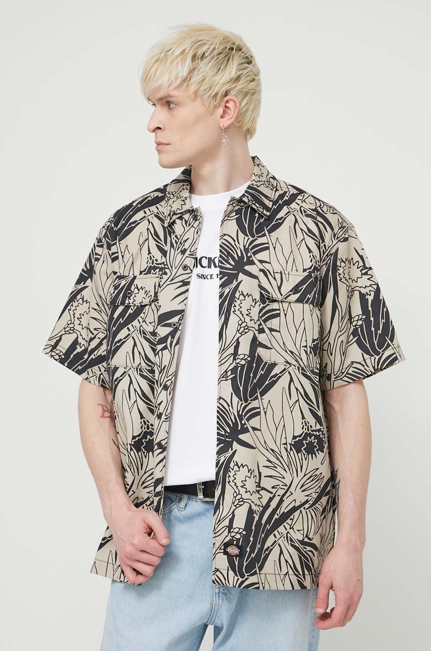 Dickies camasa MAX MEADOWS SHIRT SS barbati, culoarea bej, cu guler clasic, relaxed, DK0A4YS4 Dickies camasa MAX MEADOWS SHIRT SS barbati, culoarea bej, cu guler clasic, relaxed, DK0A4YS4