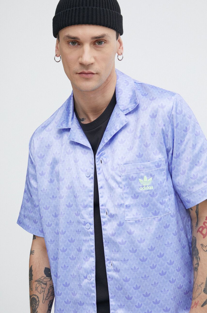 adidas Originals camasa Mono Satin barbati, culoarea violet, relaxed, IS2938 adidas Originals camasa Mono Satin barbati, culoarea violet, relaxed, IS2938