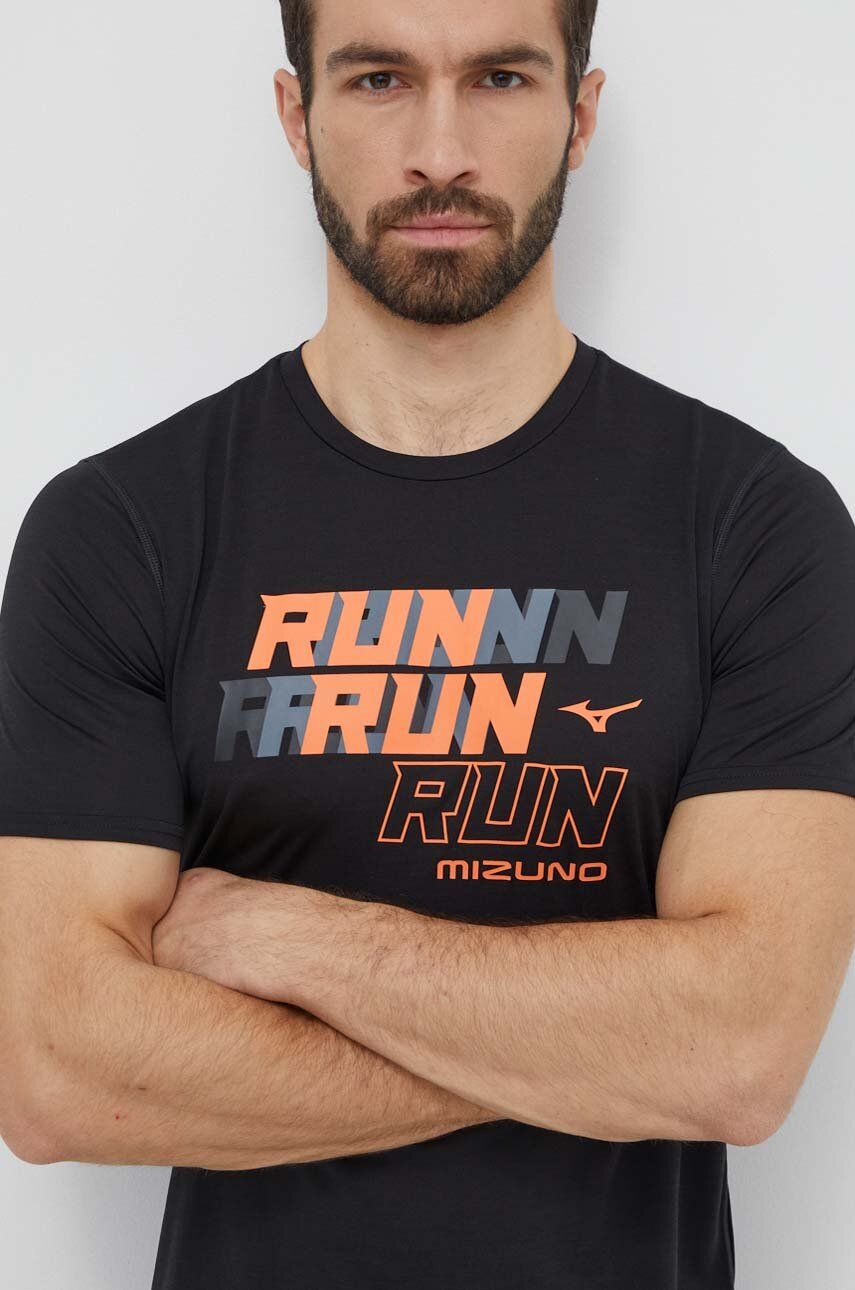 Mizuno tricou de alergare Core Run culoarea negru, cu imprimeu, J2GAB008 Mizuno tricou de alergare Core Run culoarea negru, cu imprimeu, J2GAB008