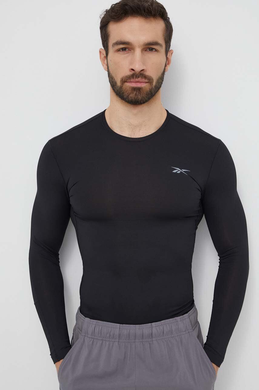 Reebok mânecă lungă de antrenament culoarea negru, neted, 100070385 Reebok mânecă lungă de antrenament culoarea negru, neted, 100070385