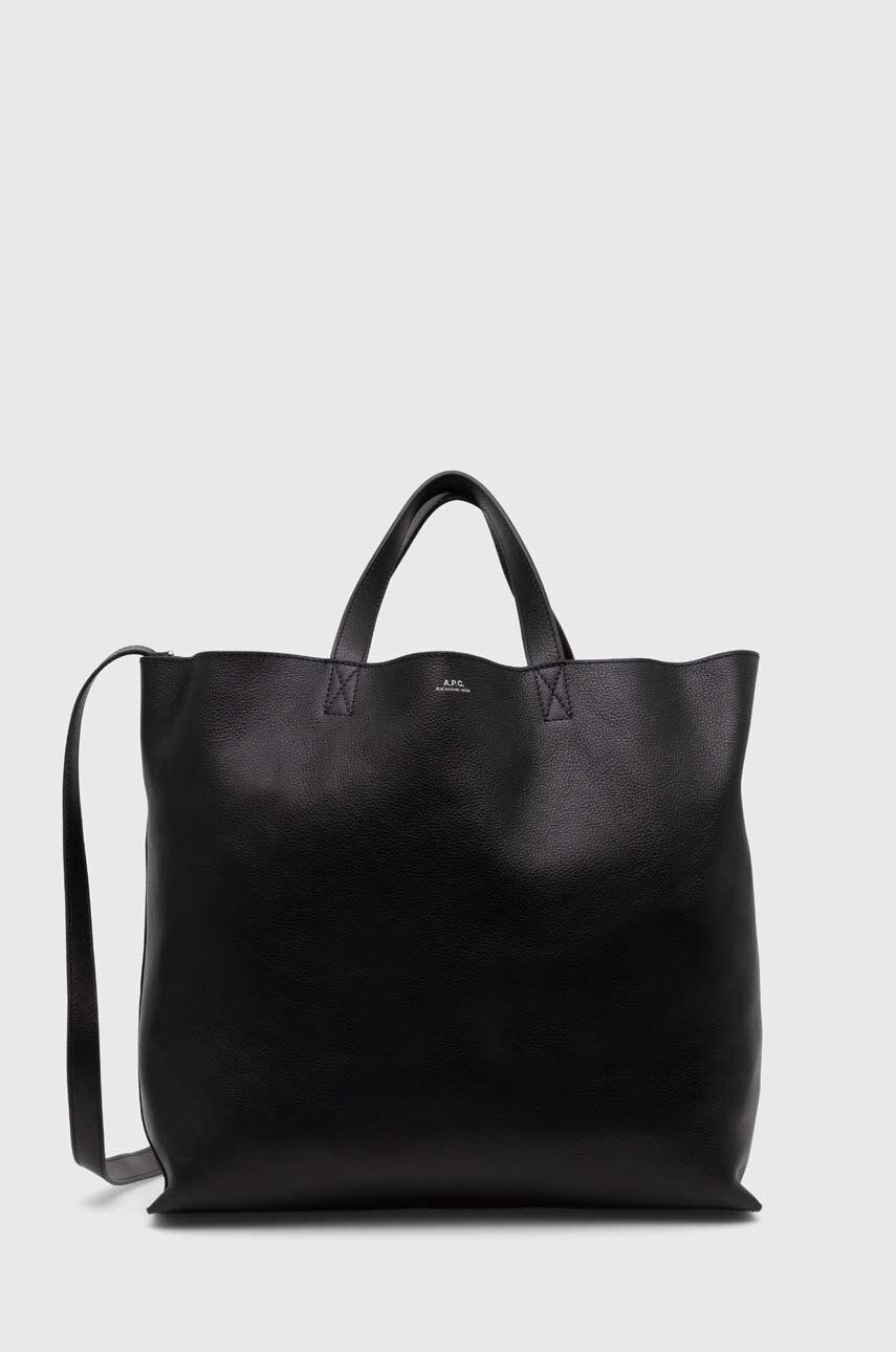 A.P.C. poseta de piele Cabas Maiko Medium Horizontal culoarea negru, PXBOK.M61770.LZZ A.P.C. poseta de piele Cabas Maiko Medium Horizontal culoarea negru, PXBOK.M61770.LZZ