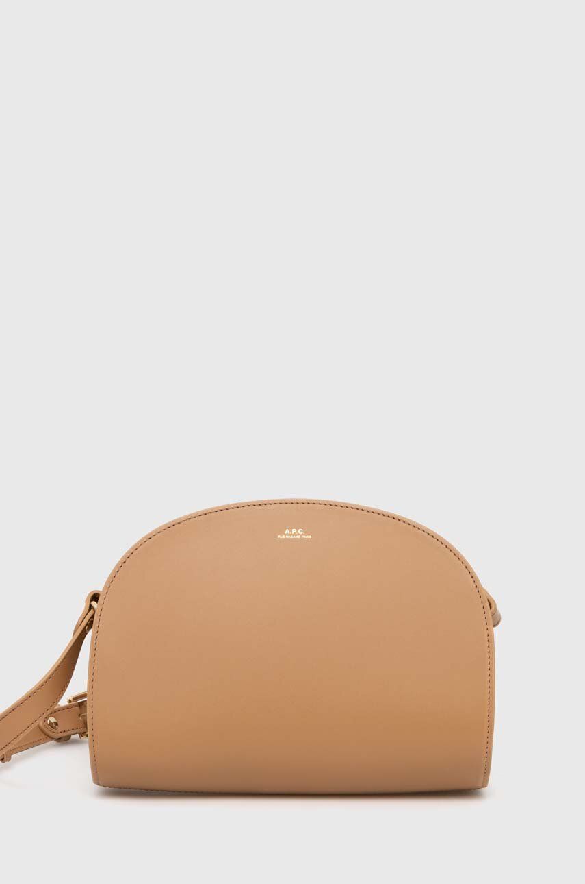 A.P.C. poseta de piele sac demi-lune culoarea bej, PXAWV-F61048 A.P.C. poseta de piele sac demi-lune culoarea bej, PXAWV-F61048