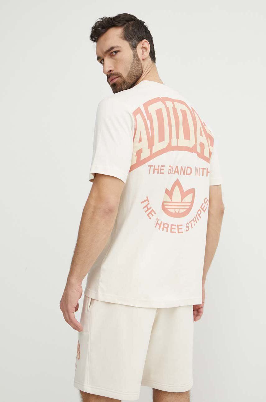 adidas Originals tricou din bumbac barbati, culoarea bej, modelator, IS0186 adidas Originals tricou din bumbac barbati, culoarea bej, modelator, IS0186