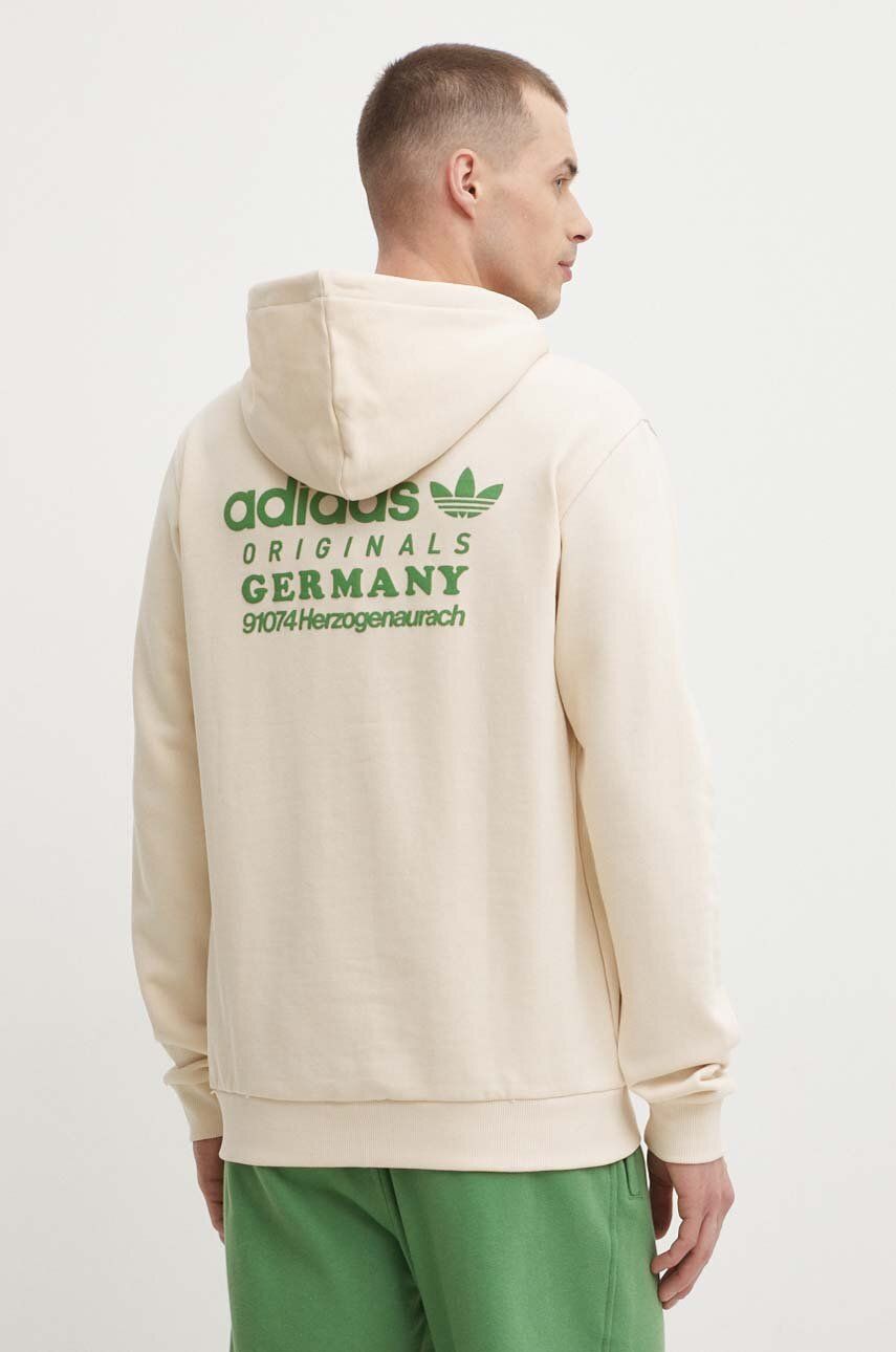 adidas Originals hanorac de bumbac barbati, culoarea bej, cu glugă, cu imprimeu, IR9309 adidas Originals hanorac de bumbac barbati, culoarea bej, cu glugă, cu imprimeu, IR9309