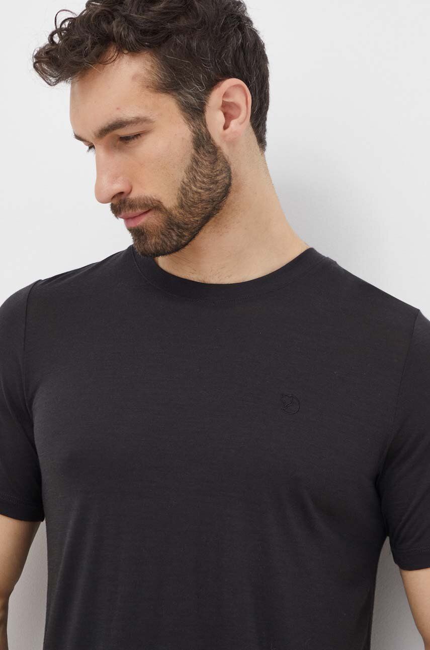 Fjallraven tricou de lana Abisko Wool culoarea negru, neted, F87193 Fjallraven tricou de lana Abisko Wool culoarea negru, neted, F87193