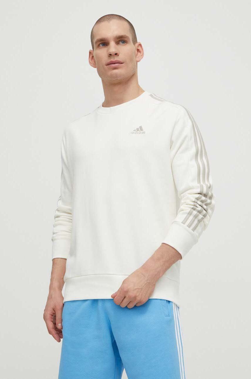 adidas hanorac de bumbac barbati, culoarea bej, cu imprimeu, IS1351 adidas hanorac de bumbac barbati, culoarea bej, cu imprimeu, IS1351