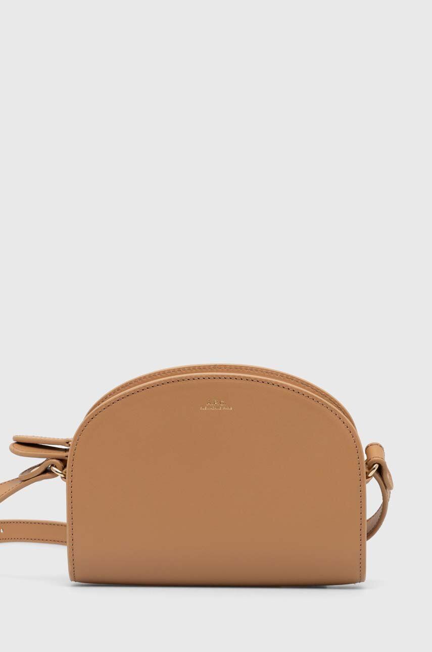 A.P.C. poseta de piele sac demi-lune mini culoarea bej, PXAWV-F61392 A.P.C. poseta de piele sac demi-lune mini culoarea bej, PXAWV-F61392