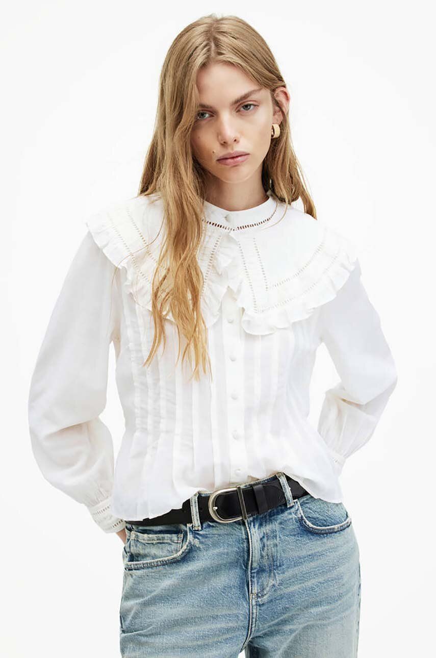 AllSaints camasa OLEA TOP femei, culoarea alb, cu guler clasic, slim, WM506Z AllSaints camasa OLEA TOP femei, culoarea alb, cu guler clasic, slim, WM506Z