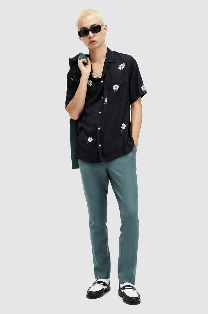 AllSaints pantaloni din lână MOAD TROUSER culoarea turcoaz, mulata, MM514Z AllSaints pantaloni din lână MOAD TROUSER culoarea turcoaz, mulata, MM514Z