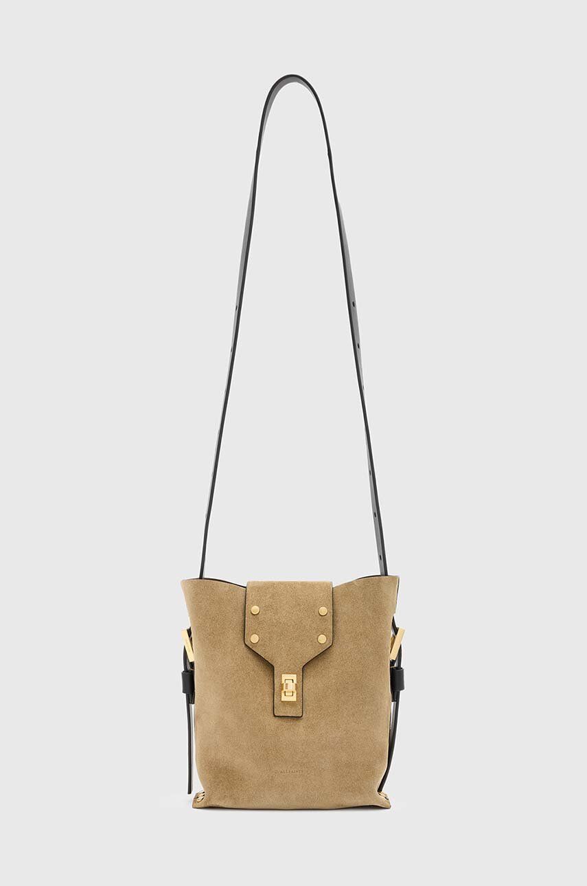 AllSaints geanta de mana din piele intoarsa MIRO CROSSBODY culoarea bej, W073XA AllSaints geanta de mana din piele intoarsa MIRO CROSSBODY culoarea bej, W073XA