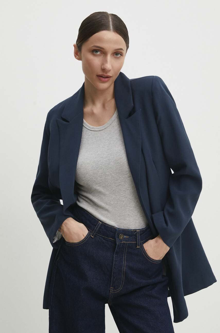 Answear Lab sacou culoarea albastru marin, desfacut, neted Answear Lab sacou culoarea albastru marin, desfacut, neted