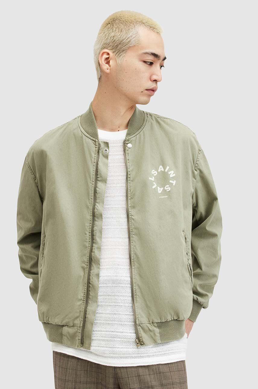 AllSaints geaca bomber TIERRA FADED BOMBER barbati, culoarea verde, de tranzitie, M006OA AllSaints geaca bomber TIERRA FADED BOMBER barbati, culoarea verde, de tranzitie, M006OA