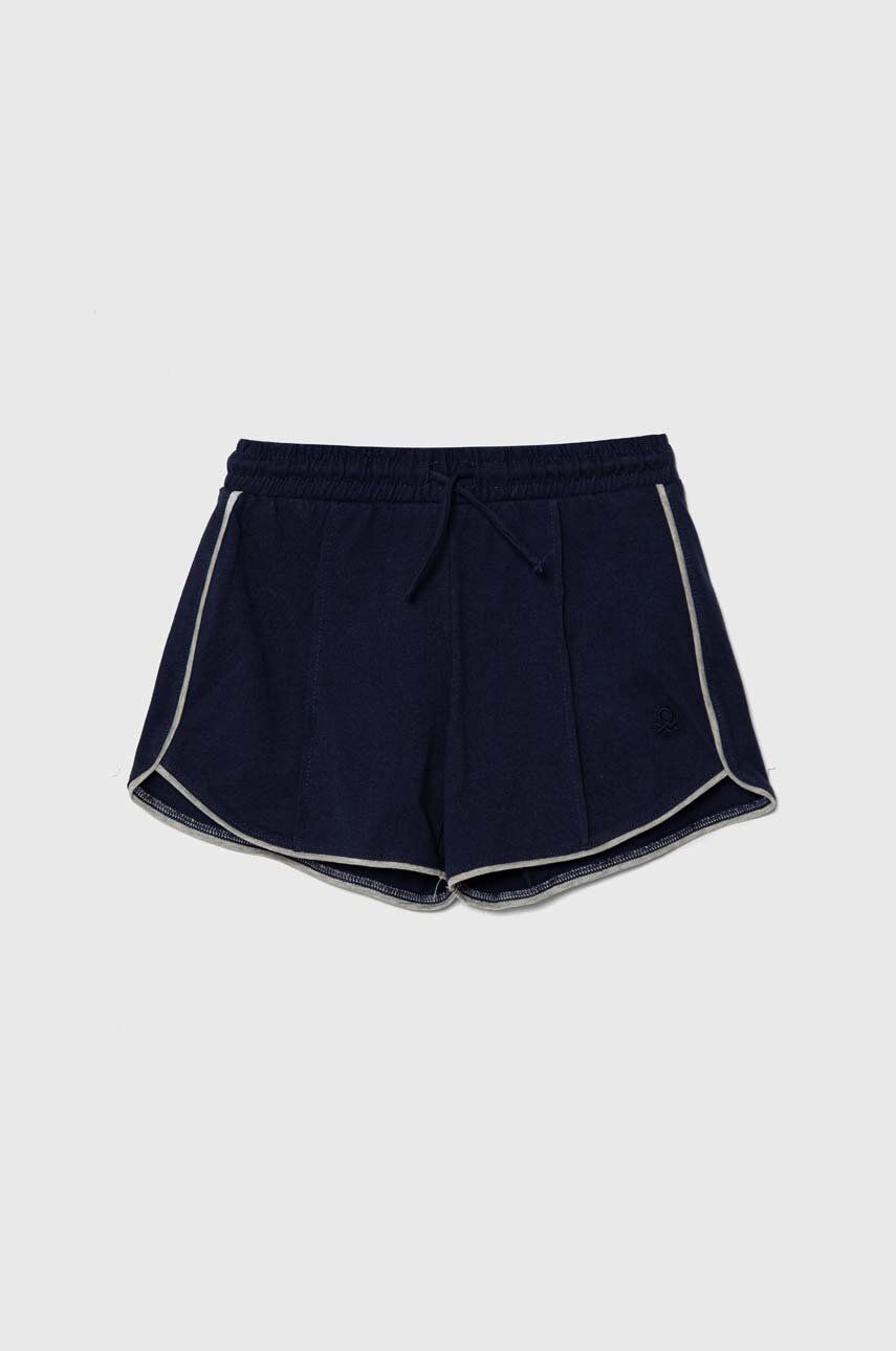 United Colors of Benetton pantaloni scurți din bumbac pentru copii culoarea albastru marin, neted, talie reglabila United Colors of Benetton pantaloni scurți din bumbac pentru copii culoarea albastru marin, neted, talie reglabila