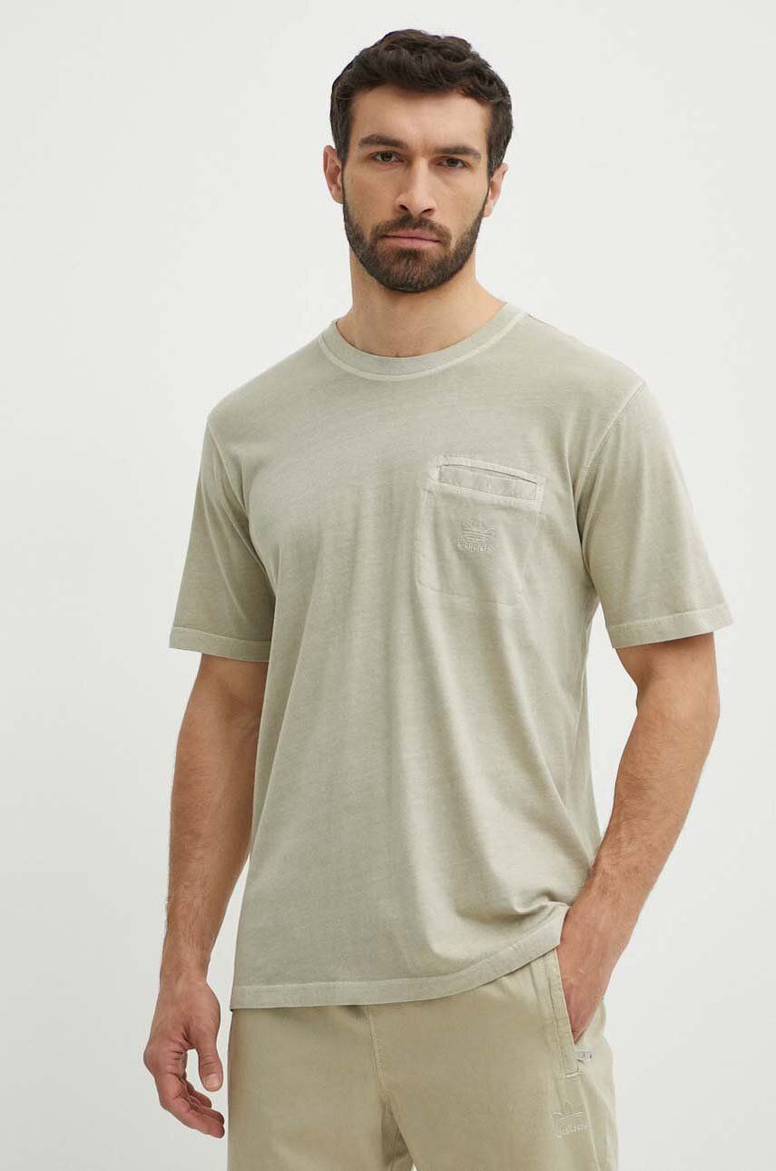 adidas Originals tricou din bumbac barbati, culoarea bej, neted, IS1763 adidas Originals tricou din bumbac barbati, culoarea bej, neted, IS1763