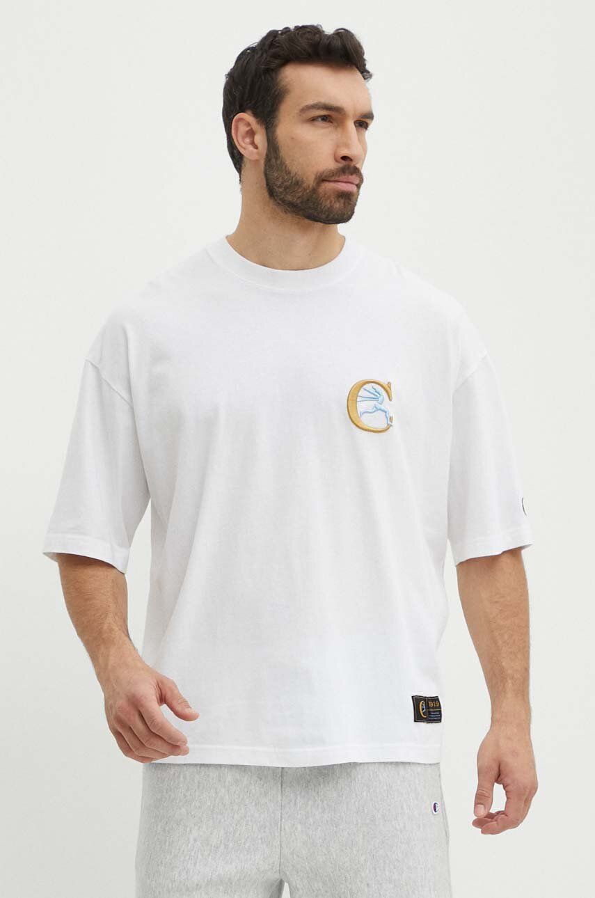 Champion tricou din bumbac barbati, culoarea alb, cu imprimeu, 219999 Champion tricou din bumbac barbati, culoarea alb, cu imprimeu, 219999