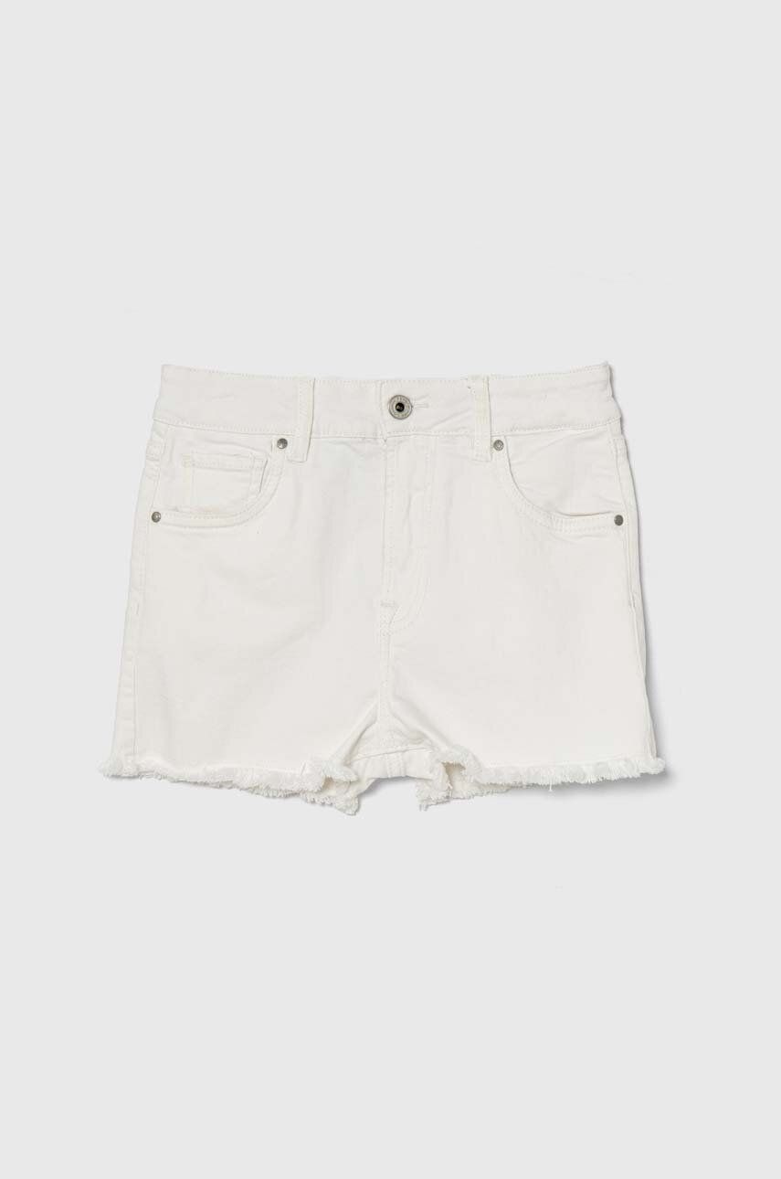 Pepe Jeans pantaloni scurti din denim pentru copii A-LINE SHORT HW JR culoarea alb, neted, talie reglabila Pepe Jeans pantaloni scurti din denim pentru copii A-LINE SHORT HW JR culoarea alb, neted, talie reglabila