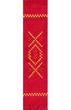 Semn de carte: Motiv traditional. Rosu cu broderie galben-portocaliu Semn de carte: Motiv traditional. Rosu cu broderie galben-portocaliu