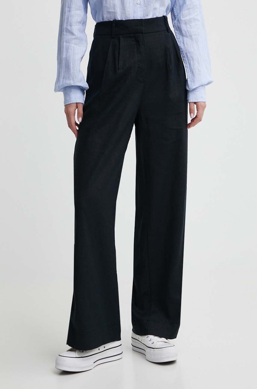 Abercrombie & Fitch pantaloni din in culoarea negru, drept, high waist Abercrombie & Fitch pantaloni din in culoarea negru, drept, high waist