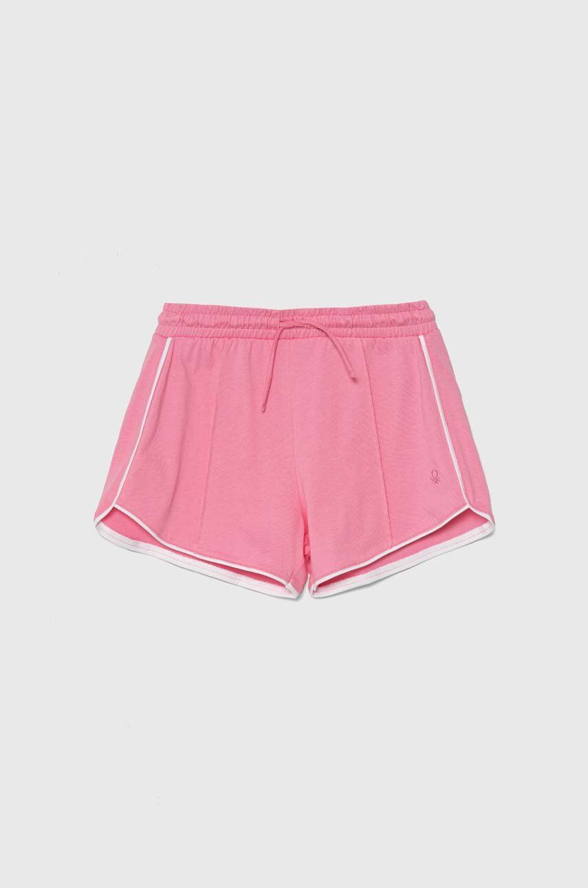 United Colors of Benetton pantaloni scurți din bumbac pentru copii culoarea roz, neted, talie reglabila United Colors of Benetton pantaloni scurți din bumbac pentru copii culoarea roz, neted, talie reglabila