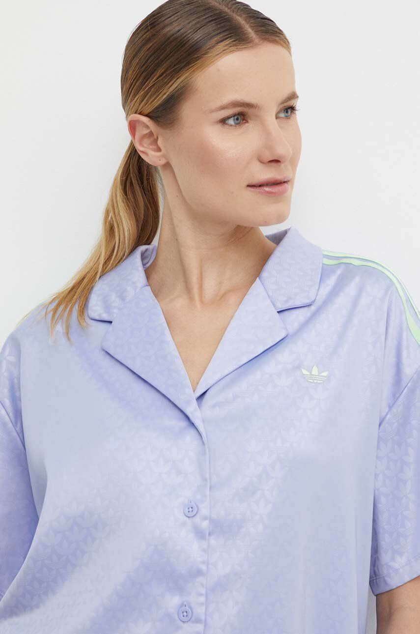 adidas Originals camasa femei, culoarea violet, cu guler clasic, relaxed, IS3849 adidas Originals camasa femei, culoarea violet, cu guler clasic, relaxed, IS3849