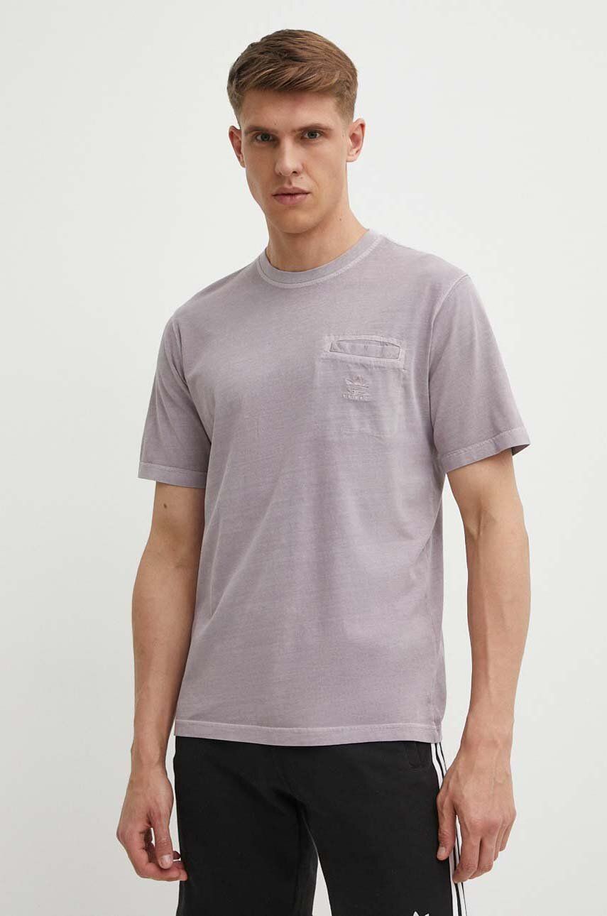 adidas Originals tricou din bumbac barbati, culoarea violet, neted, IS1762 adidas Originals tricou din bumbac barbati, culoarea violet, neted, IS1762
