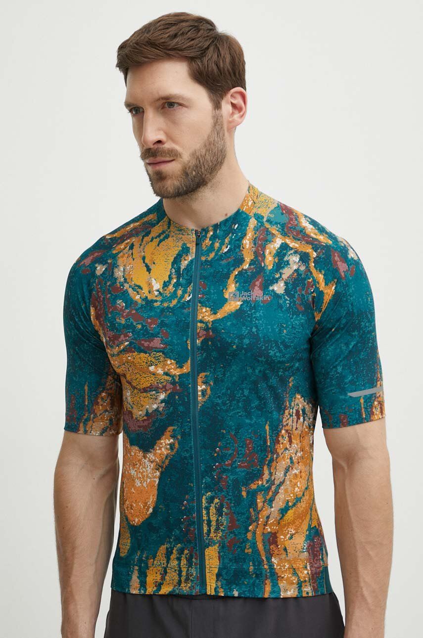 Jack Wolfskin tricou de ciclism Gravex Printed culoarea verde, modelator Jack Wolfskin tricou de ciclism Gravex Printed culoarea verde, modelator