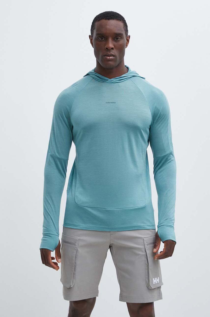 Icebreaker hanorac 125 Cool-Lite Merino Blend Sphere culoarea verde, cu glugă, neted, IB0A56EUA751 Icebreaker hanorac 125 Cool-Lite Merino Blend Sphere culoarea verde, cu glugă, neted, IB0A56EUA751