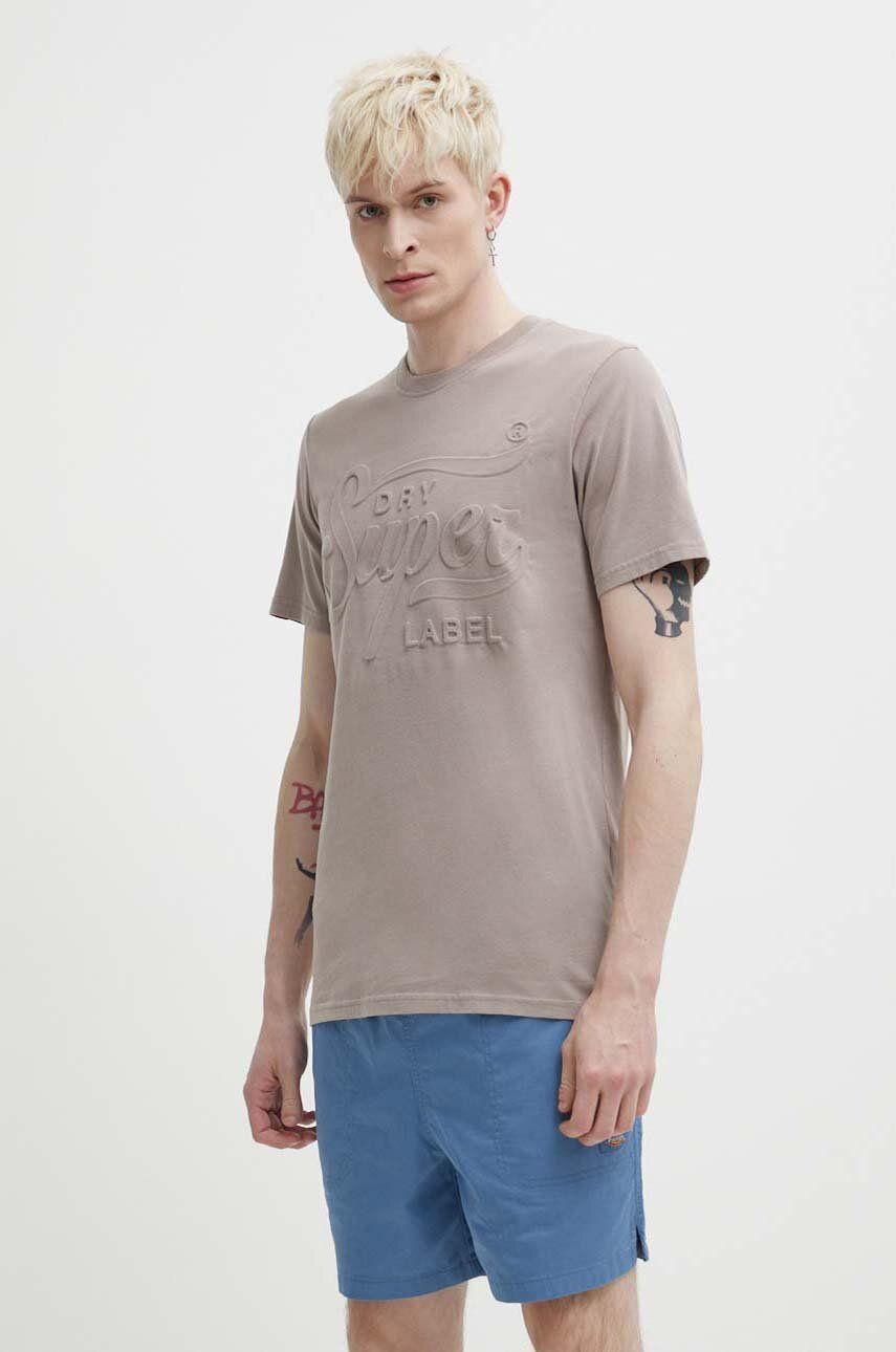 Superdry tricou din bumbac barbati, culoarea bej, cu imprimeu Superdry tricou din bumbac barbati, culoarea bej, cu imprimeu