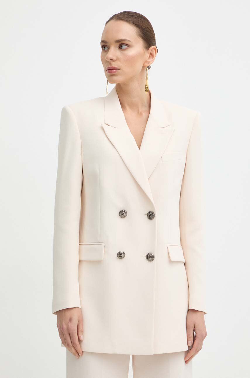 Elisabetta Franchi sacou culoarea bej, un singur rand de nasturi, neted, GI09542E2 Elisabetta Franchi sacou culoarea bej, un singur rand de nasturi, neted, GI09542E2