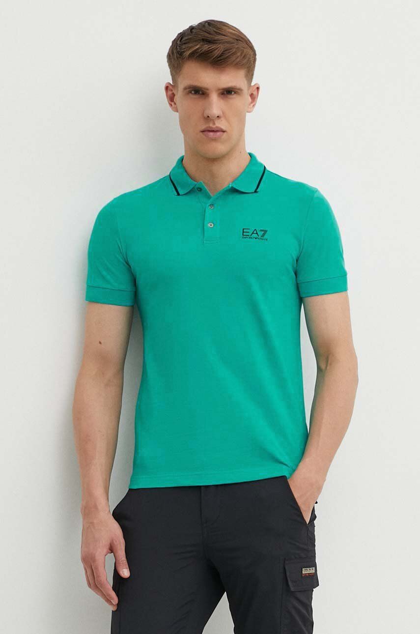 EA7 Emporio Armani tricou polo barbati, culoarea verde, cu imprimeu EA7 Emporio Armani tricou polo barbati, culoarea verde, cu imprimeu